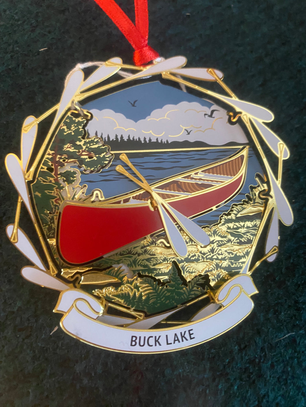 BUCK LAKE METAL CANOE ORNAMENT