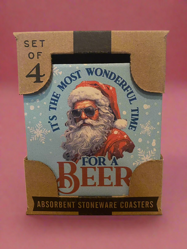 SANTA BEER 4PC COASTERS