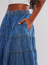 Load image into Gallery viewer, FULL SWING CHAMBRAY MIDI SKIRT