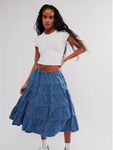 Load image into Gallery viewer, FULL SWING CHAMBRAY MIDI SKIRT