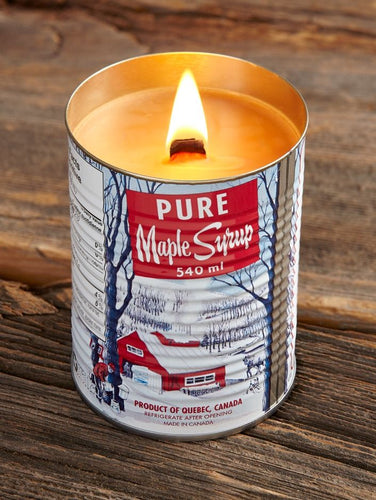 MAPLE SYRUP TIN WOOD WICK CANDLE
